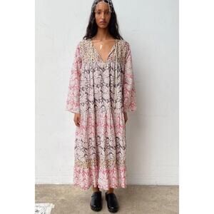 ZARA Multicolor Patchwork Lightweight Cotton Small Maxi Dress Boho‎ Cottagecore